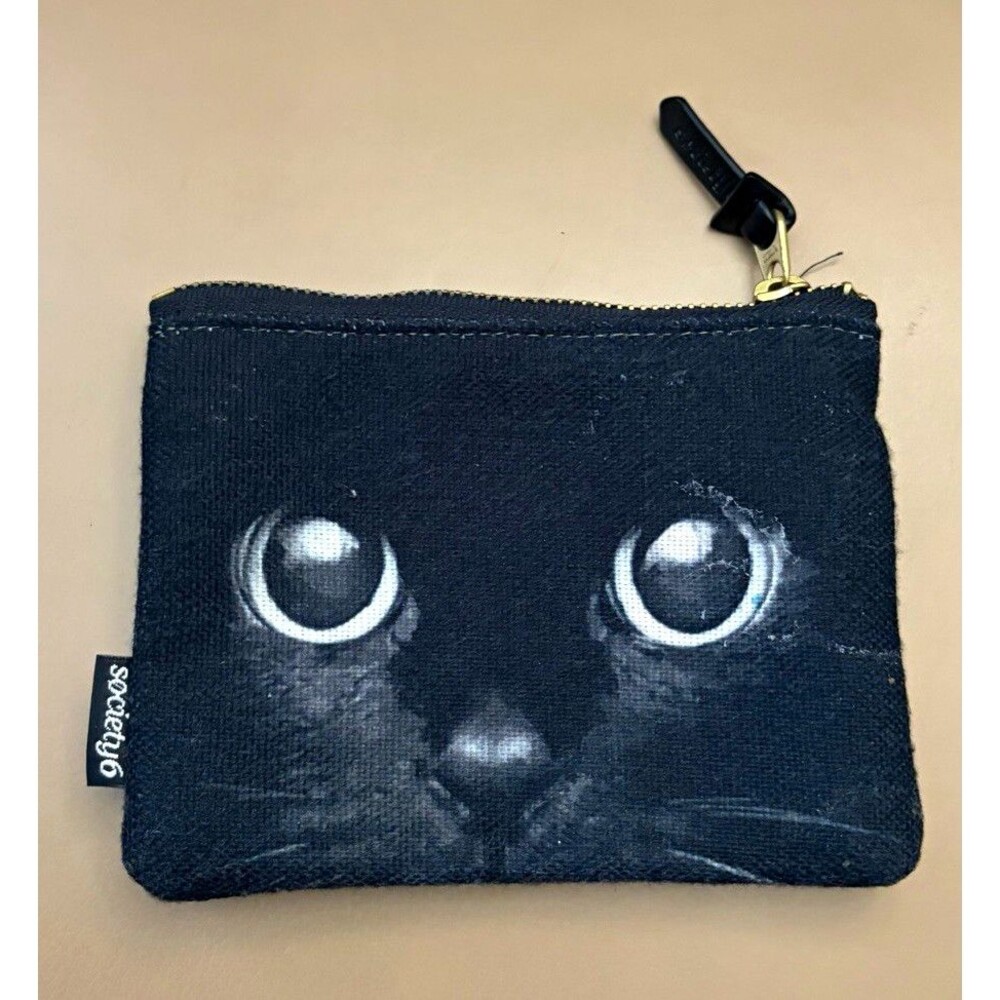 Society6 Black Cat Face Makeup Bag Zipper Pouch 7 in x 4 in Black Big Eyes